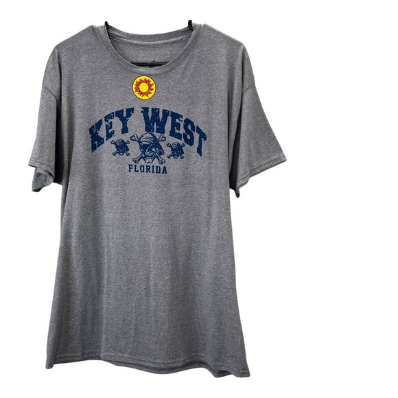 Key West Florida T Shirt L Hanes Cool Dri Gray Graphic Skull Crossbones - Picture 1 of 5